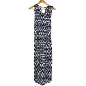 Banana Republic Dark Blue and White Sleeveless Maxi Dress Women's Medium
